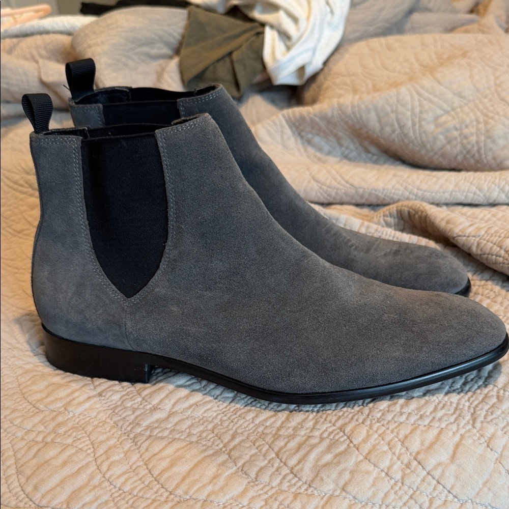 Men's Gray Suede Chelsea Boots - Modern Slip-On Dress Boot